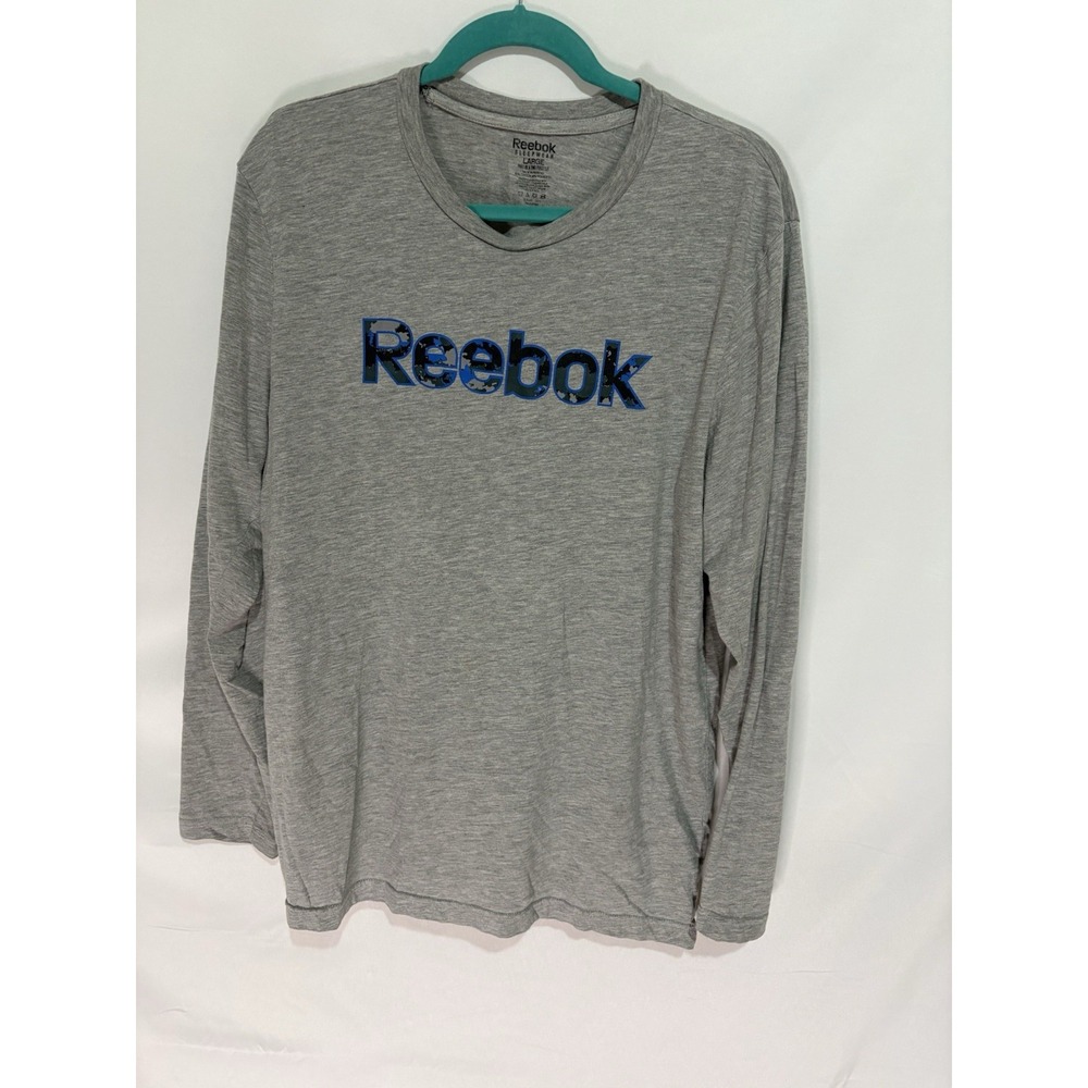 Reebok Womens Sleepwear Gray Long Sleeve Pajama Shirt Camo Logo Large